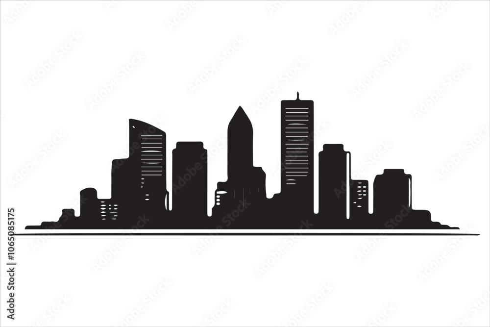 Naklejka premium Boston Skyline Silhouette Print, Minimalist Boston Cityscape Silhouette Art vector
