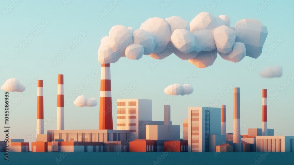 Obraz premium Low Poly Industrial Landscape Illustration