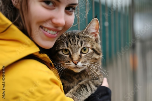 volunteer holding rescued cat, animal care and shelter
