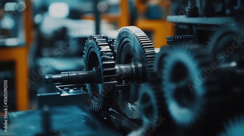 Close-up of Interlocking Metal Gears in a Machine photo