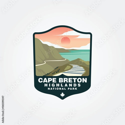 cape breton highlands vintage logo vector illustration design, canada national park vector patch collection design