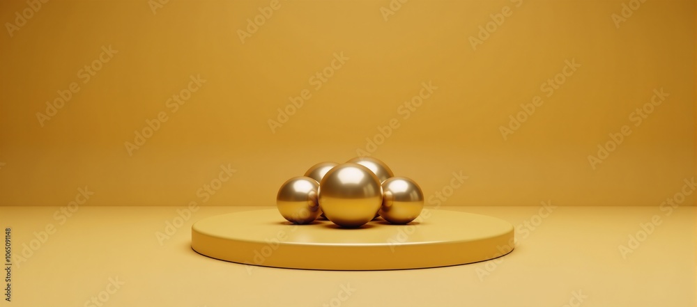 Obraz premium Abstract Minimalistic Golden Backdrop Round Podium Spherical Products