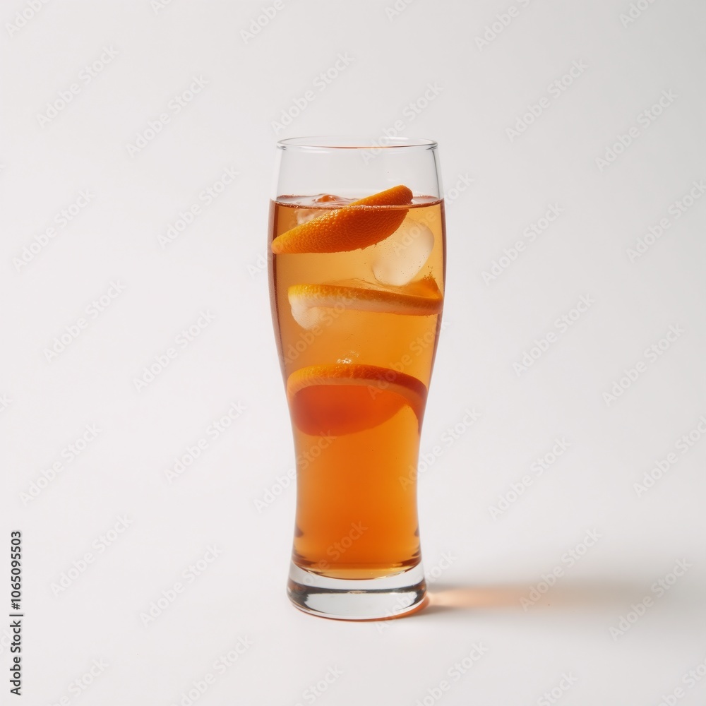 Vibrant and refreshing Aperol Spritz featuring an orange slice presented against a clean white backdrop Italian Cocktail Vibrant and refreshing Aperol Spritz featuring an orange slice presented against a clean white backdrop Italian Cocktail