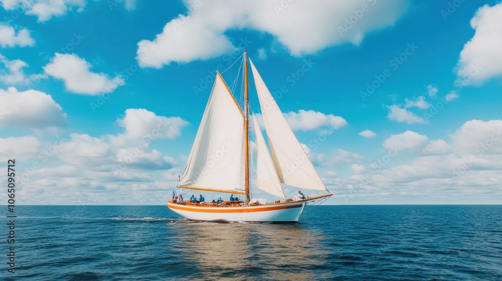 Fototapeta premium Sailboat Crew Adjusting Sails in Windy Conditions