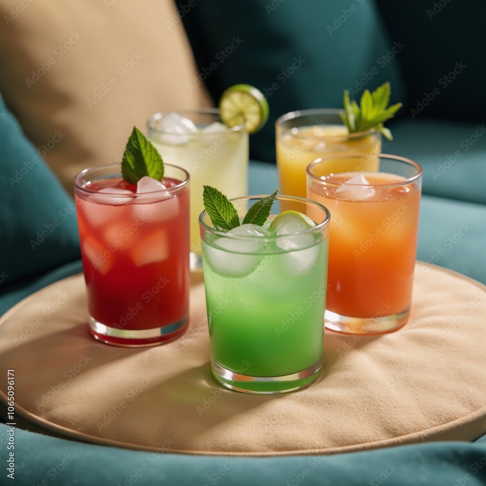 Fototapeta premium Refreshing relaxing cocktail display on couch setting Lime Mint