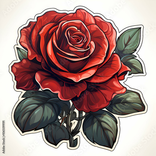  illustration of red rose. Isolated on white background. Hand drawn sketch.