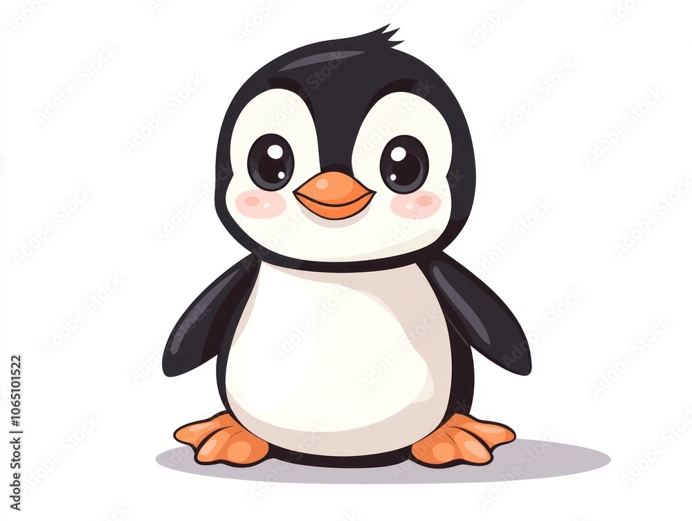 Obraz premium Cute cartoon penguin sitting down with tilted head, vector