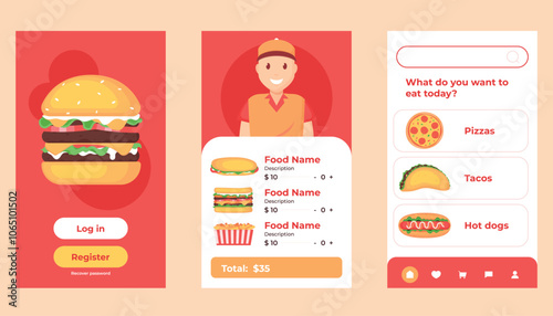 Hand drawn fast food retsaurant app interface template