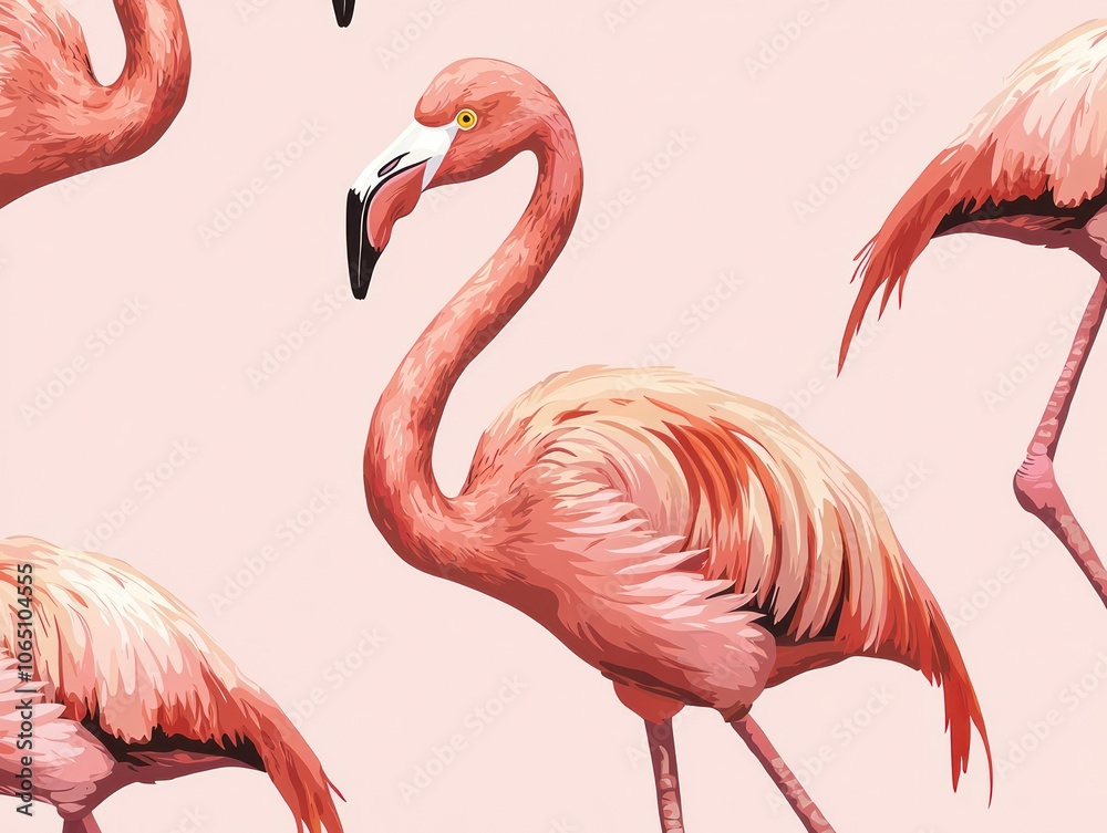 Fototapeta premium Cute vector illustration a flamingo in a seamless pattern design