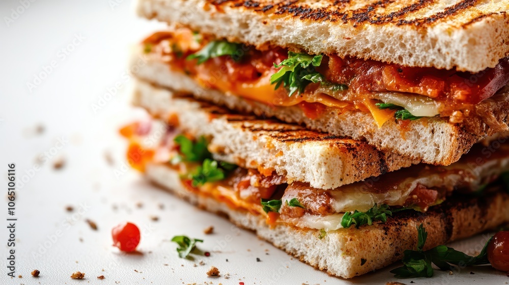 Elevate your lunch with this gourmet grilled cheese sandwich, stacked with fresh greens and sun-dried tomatoes on thick, crunchy bread slices for a flavorful experience. Elevate your lunch with this gourmet grilled cheese sandwich, stacked with fresh greens and sun-dried tomatoes on thick, crunchy bread slices for a flavorful experience.