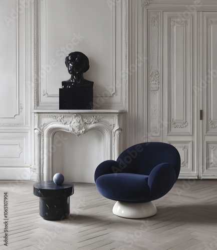 Blue Velvet Armchair in Classic Interior photo