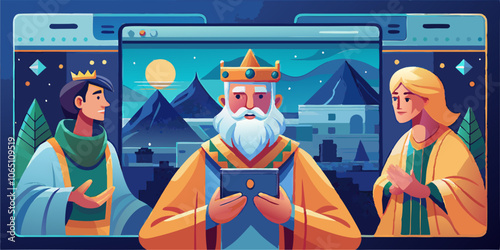 Three kings day epiphany landing page design with colorful characters and royal theme
