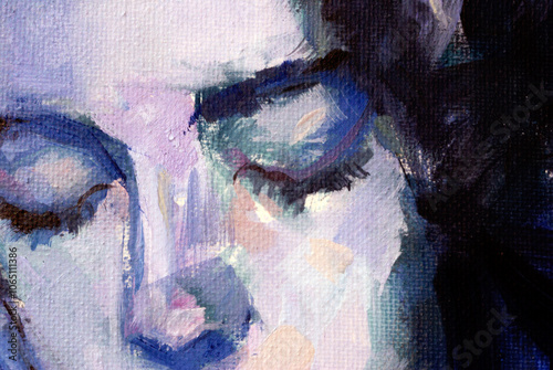 Closed Eyes of a woman oil painting illustration photo