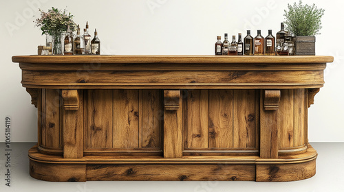 The photo shows an old chest of drawers close-up on a white background. The vintage wooden drawers are detailed with ornate handles, showcasing a weathered and timeless design, ideal for antique furni photo