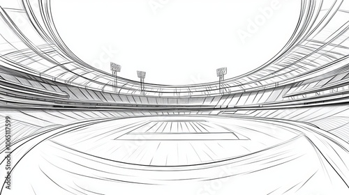 Line drawing of a cricket stadium, ideal for posters or vector art focusing on sports architecture.