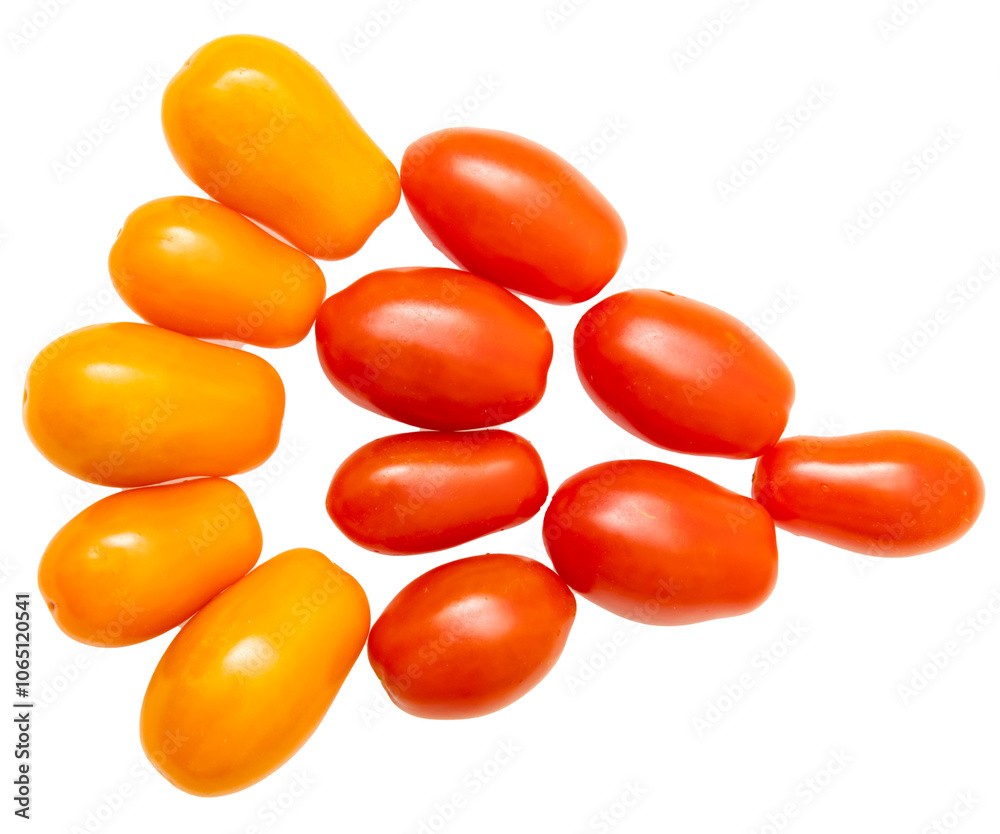 Fototapeta premium red and yellow cherry tomatoes on white background.