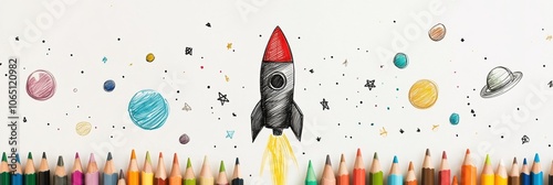 Wallpaper Mural Hand-Drawn Rocket in Space with Colored Pencils Torontodigital.ca