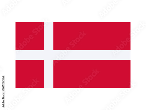 Denmark national flag isolated on white. Official colors and image of the cross, simple flat design. Vector clipart element or icon for Danish events and news illustration, travel or politics banner.