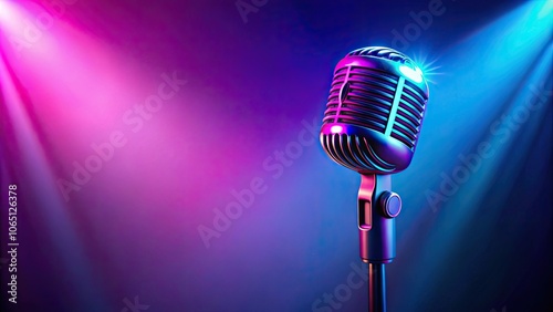 Band stage microphone illuminated by pink and blue light, music, performance, stage, live, concert, microphone, colorful
