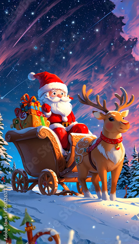 Santa Claus and reindeer Wallpaper