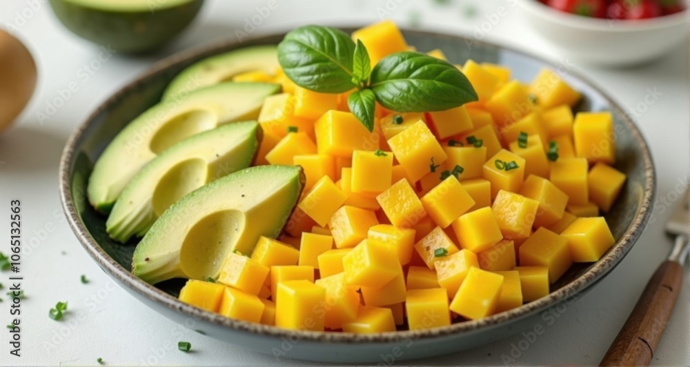 Fresh mango and avocado salad bowl Fresh mango and avocado salad bowl