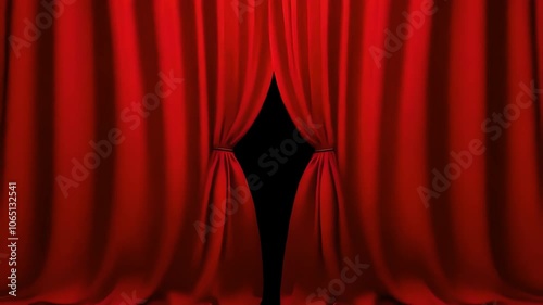 Classic red stage curtains closing on a dark background, evoking theater ambiance and cinematic anticipation, ideal for outros and dramatic scenes.