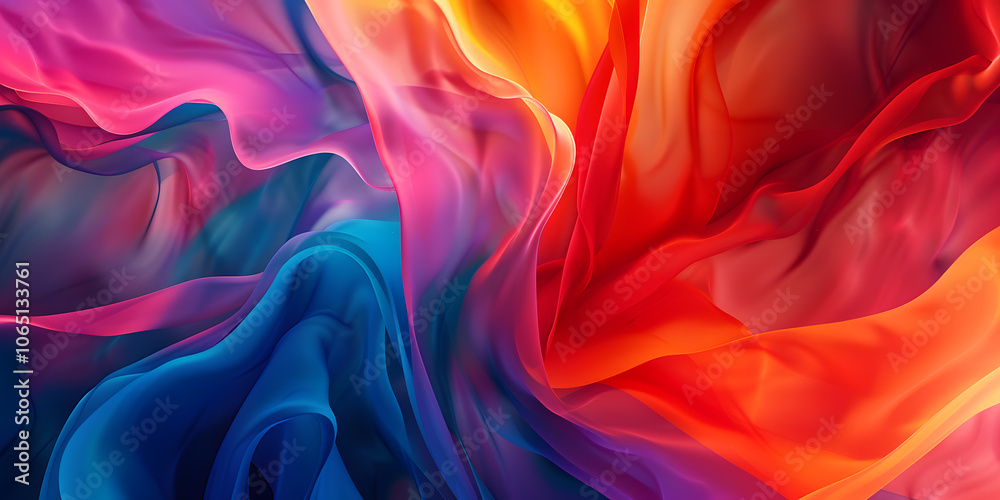 Obraz premium Colorful abstract waves and swirls make a dynamic backdrop, ideal for adding a pop of color to projects. The design is vibrant, visually striking, with energy and creativity