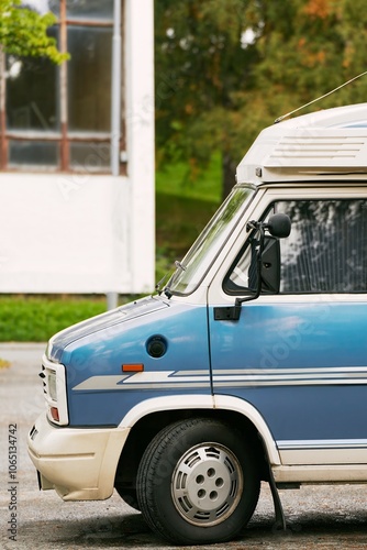 Vintage motorhome in an outdoor adventure photo