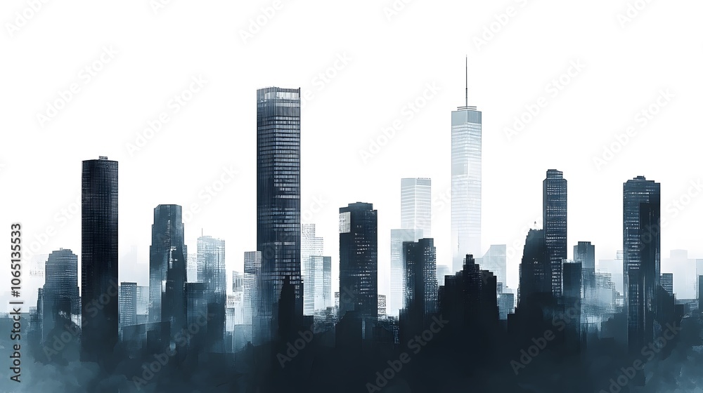 Fototapeta premium Monochrome Foggy Skyline