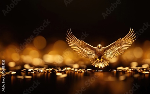 A golden eagle statue with wings spread wide, symbolizing power and freedom, golden eagle, symbol of freedom photo