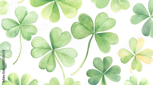 Watercolor Green Clover Leaves Pattern