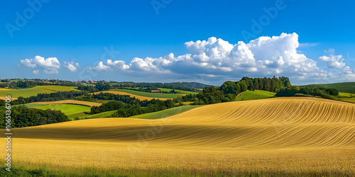 Vibrant landscape painting of golden wheat field