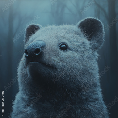 Wombat in the Mist:  Wildlife Art Print of Australian Nature