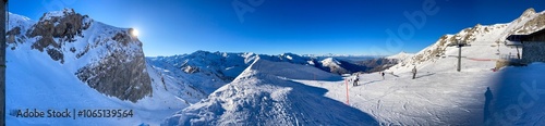 Winter in Piedmont, beautiful sunny day on the ski slopes in Limone Piemonte.