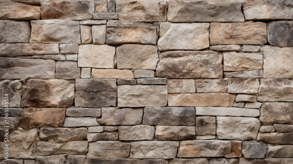 Fototapeta premium Stone wall texture with a mix of large, rough stones and smaller, smooth pieces creating a varied, organic surface
