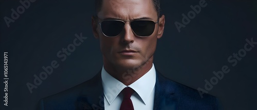 A captivating portrait of a hawk like businessman wearing a sleek suit and sunglasses exuding a commanding presence and an aura of power and sophistication  This dynamic image speaks to the strength photo