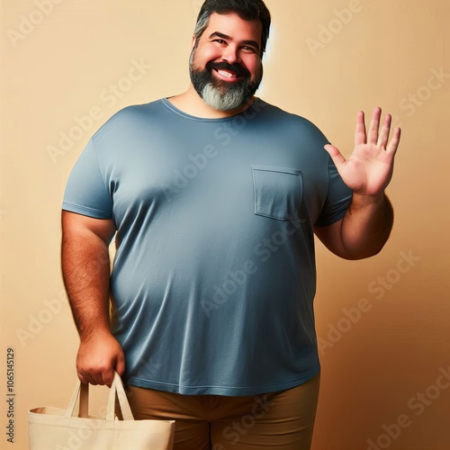 Large Man with a Friendly Smile Wearing a casual T shirt and kha photo