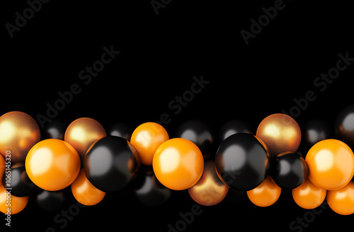 Black and golden balloons on black background. Black friday sale and retail concept. Image for banner with copy space.