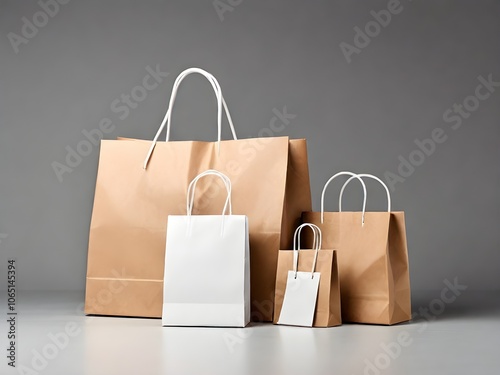 Plain-patterned paper shopping bags, design models, and matching various sales images