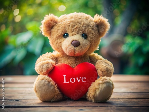 Cute Teddy Bear Holding a Red Heart with 