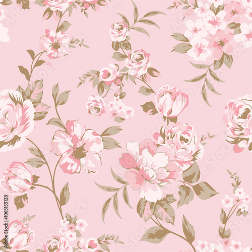 Big flowers pattern, upscale floral pattern. graphical textures floral, trendy colors pattern , flowers background with leaves. vector illustration.
