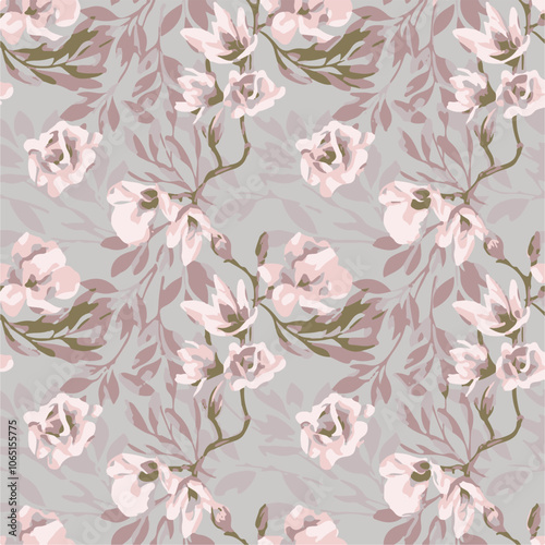 Big flowers pattern, upscale floral pattern. graphical textures floral, trendy colors pattern , flowers background with leaves. vector illustration.