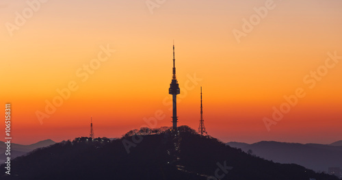 Sunrise Seoul City with seoul tower South Korea