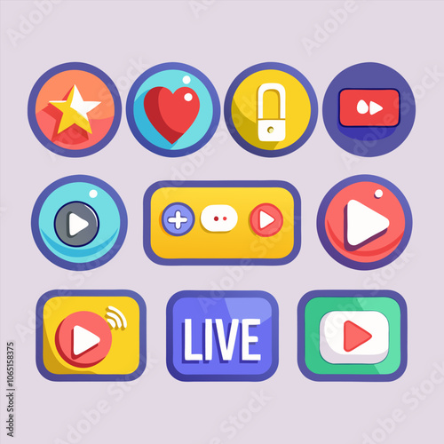 Live stream buttons set Live streams news banner collection design
