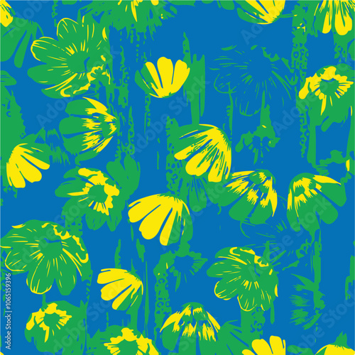 Big flowers pattern, upscale floral pattern. graphical textures floral, trendy colors pattern,Monochrome, flowers background with leaves. vector illustration.