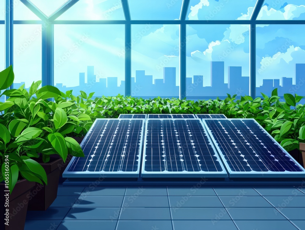 Fototapeta premium Harness Renewable Energy by Combining Solar Panels and Indoor Plants