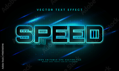 Blue speed  editable vector text effect, with modern technology theme. Suitable for technology concept..