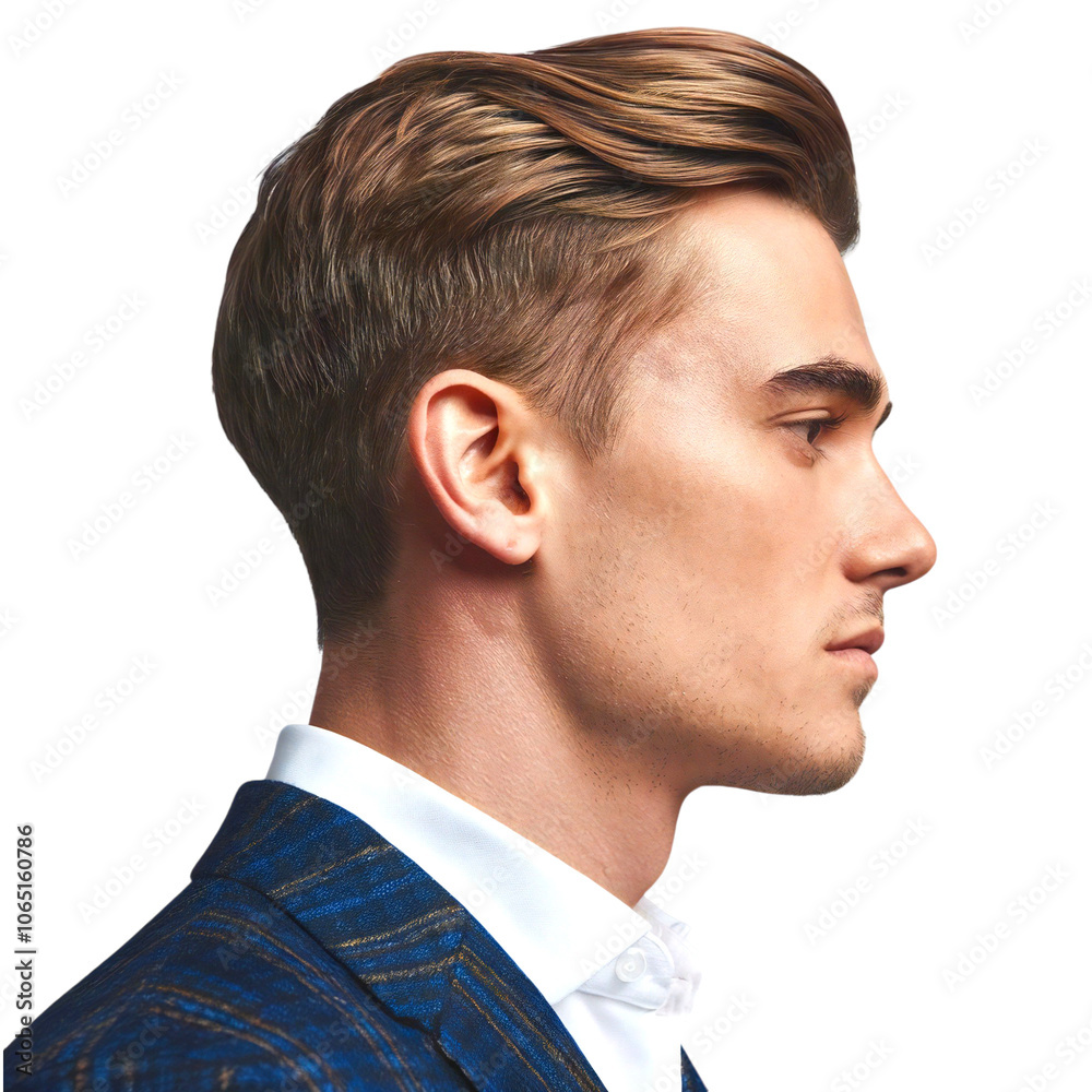 Fototapeta premium Side profile of stylish young man isolated on transparent background