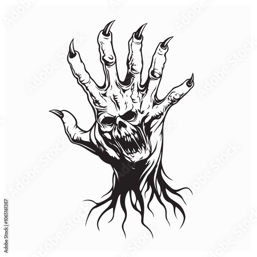 Demon Hands Vectors and Illustrations. Zombie Hands Horrific Hold Vector Logo Design  isolated on white background.