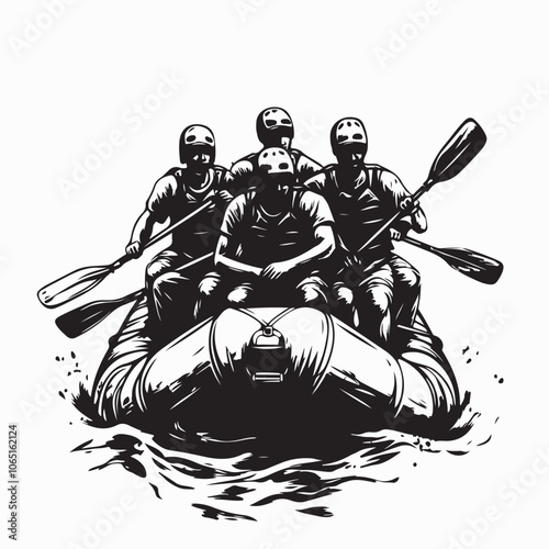 Rafting Vector Stock Illustrations. Rafting group silhouette Stock Vector Image isolated on white background.